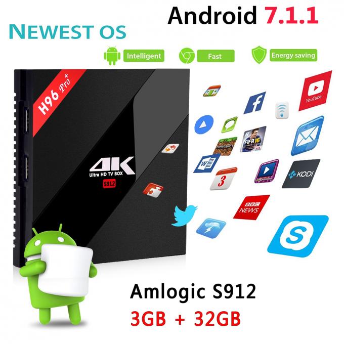 H96 Pro+ Amlogic S912 Dual Wifi KODI 17.3 Pre-installed Android 7.1 TV Box