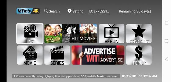 MYIPTV 4K Subscription for 1 year Singapore Malaysia Taiwan IPTV Channels Server Pin code supplier